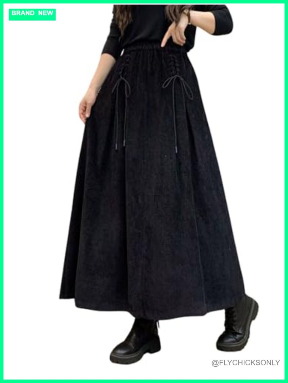 Corduroy A-Line Maxi Skirt High Waist Drawstring Pockets